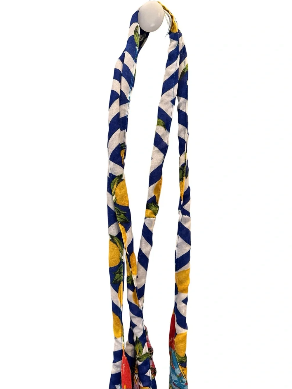 Yellow Lemon Print Hobo Bag on Blue & White Stripe - Brand Unspecified